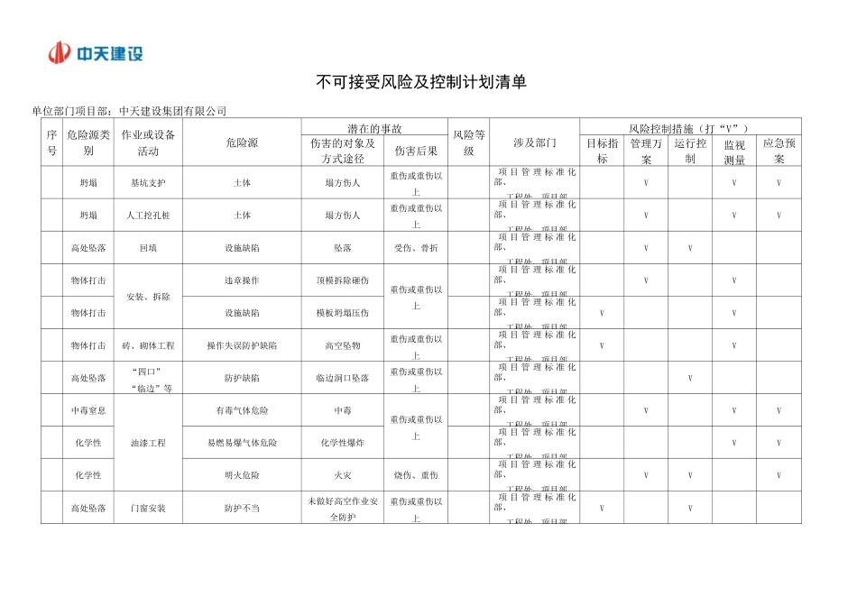 不可接受风险及控制计划清单_第1页
