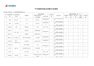 不可接受风险及控制计划清单