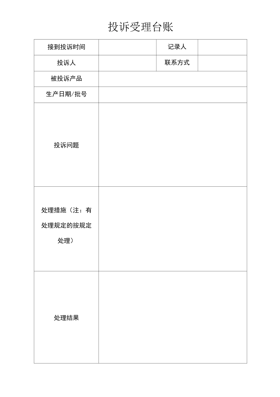 食品生产企业各项记录模板_第1页
