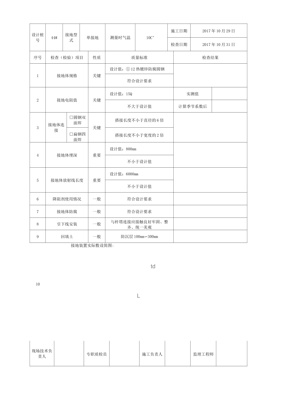 接地装置施工检查记录表_第1页