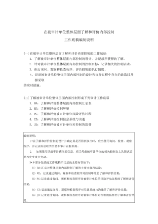内部控制工作底稿-在被审计单位整体层面了解内部控制