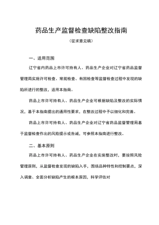 药品生产监督检查缺陷整改指南