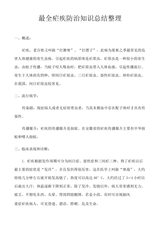 最全疟疾防治知识总结整理