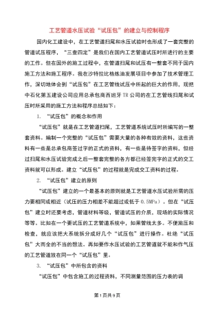 工艺管道水压试验“试压包”的建立与控制程序