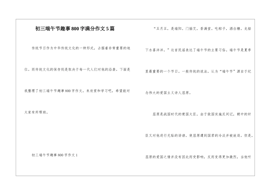 初三端午节趣事800字满分作文5篇_第1页