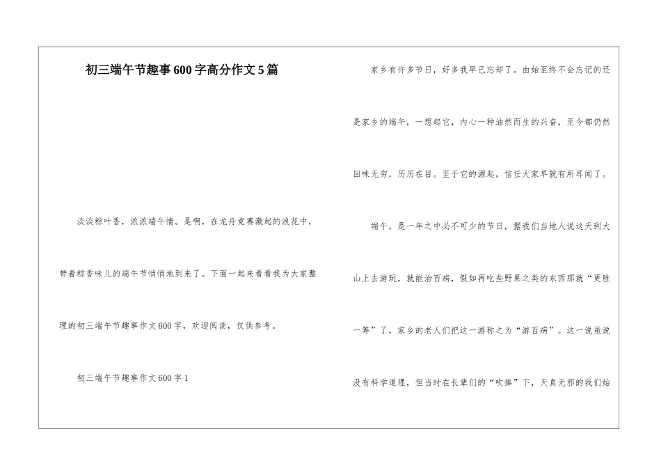 初三端午节趣事600字高分作文5篇_第1页