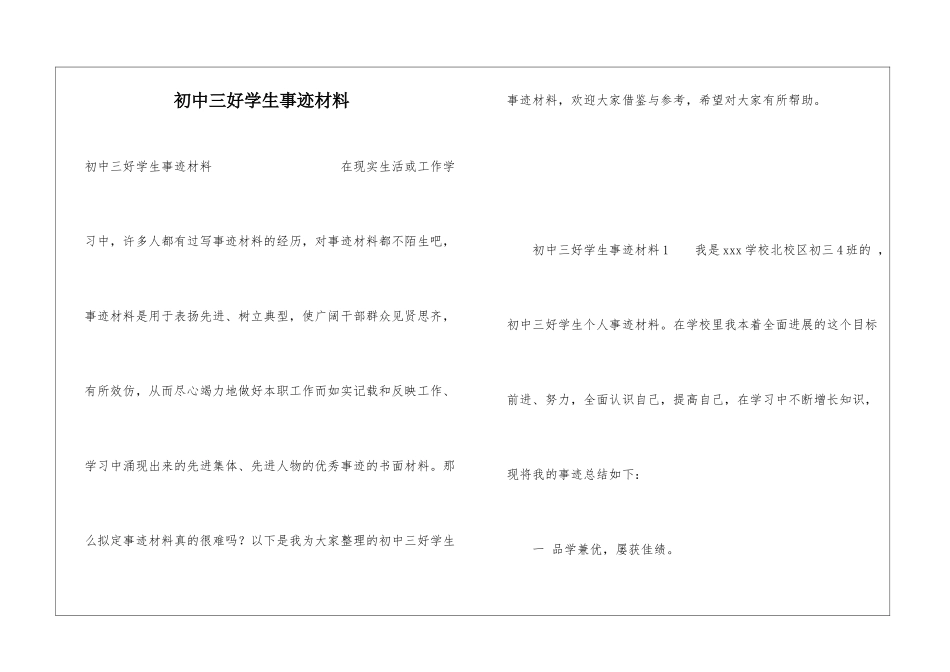 初中三好学生事迹材料_第1页