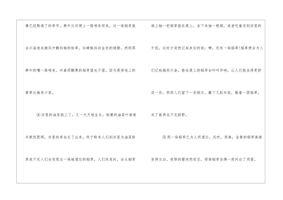 初中二年级语文寒假阅读练习：被遗忘的稻草-_第2页