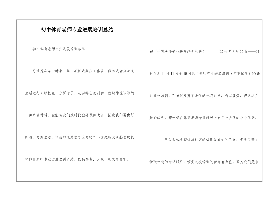 初中体育教师专业发展培训总结_第1页