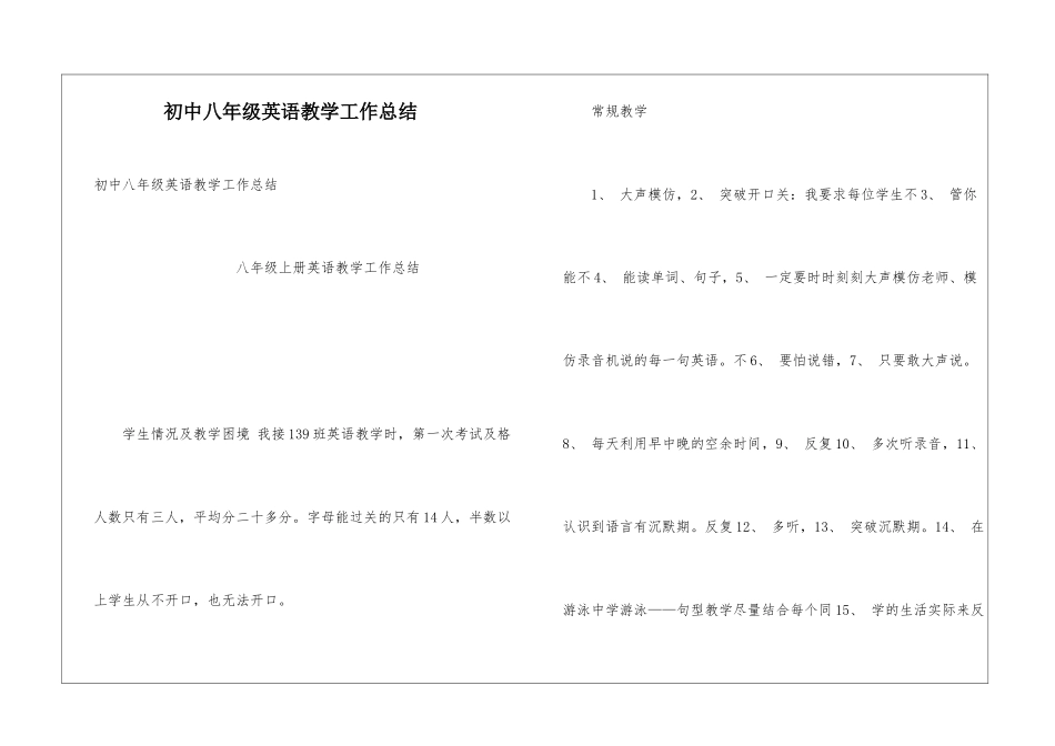 初中八年级英语教学工作总结_第1页