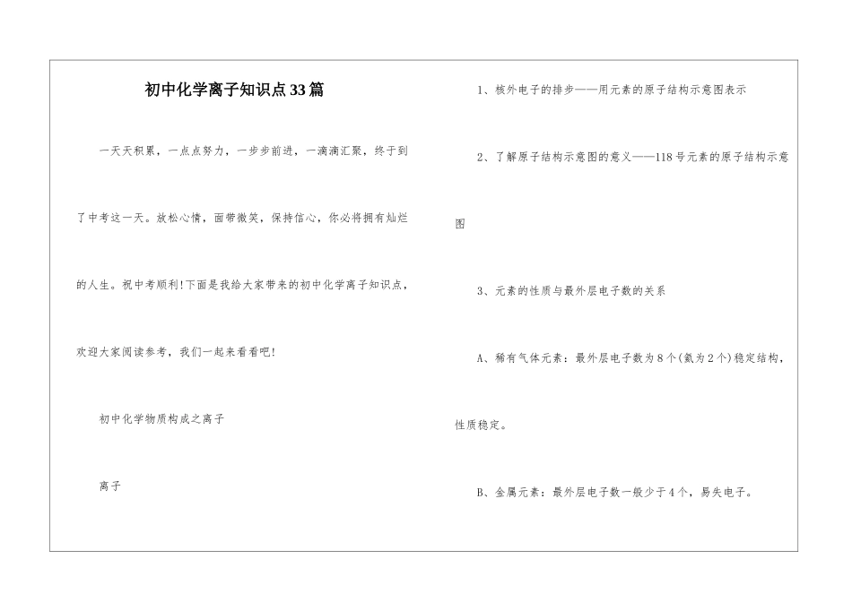 初中化学离子知识点33篇_第1页