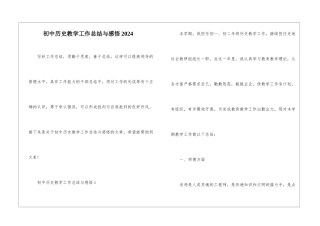 初中历史教学工作总结与感悟2024