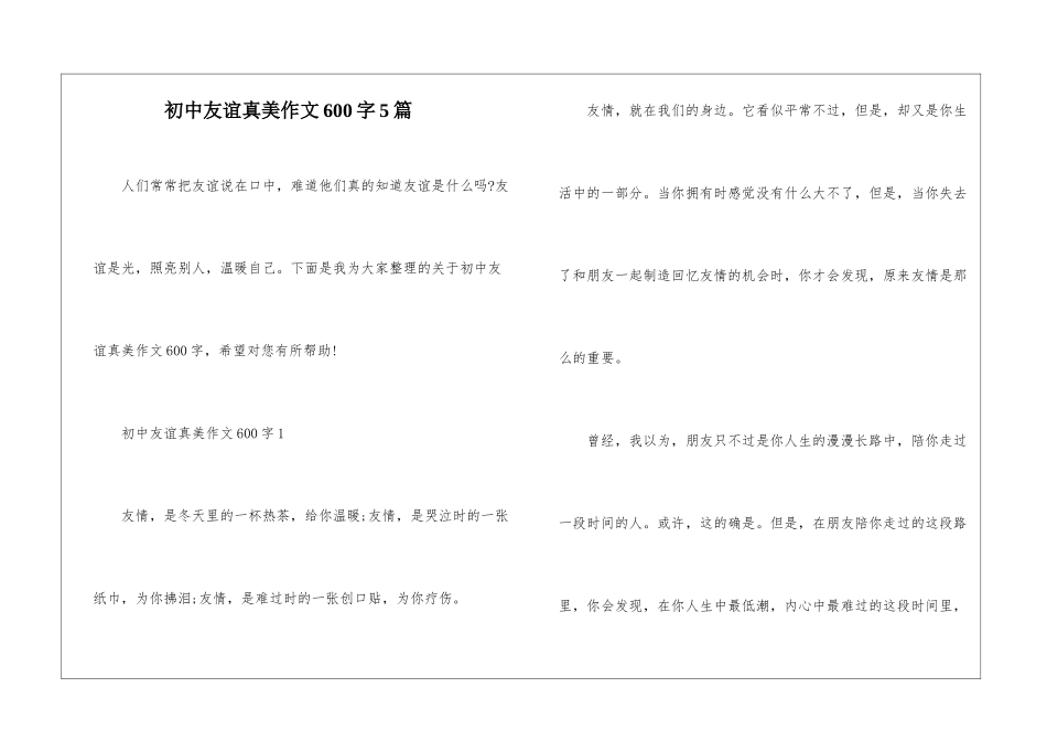 初中友谊真美作文600字5篇_第1页