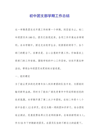 初中团支部学期工作总结-