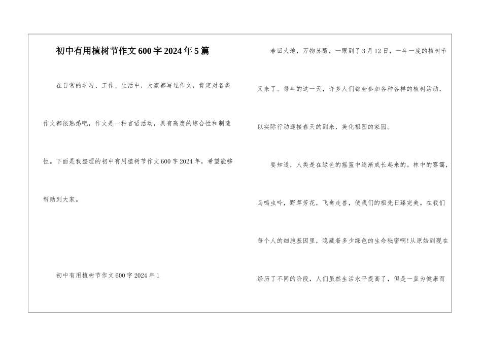 初中实用植树节作文600字2024年5篇_第1页