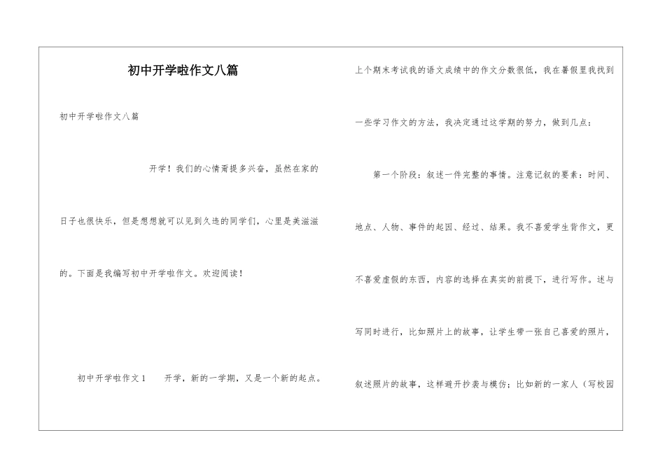 初中开学啦作文八篇_第1页