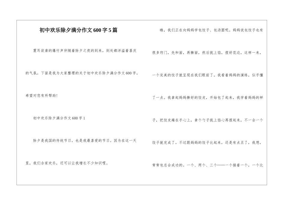 初中快乐除夕满分作文600字5篇_第1页