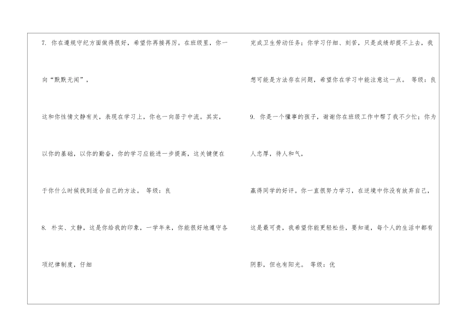 初中成绩报告单评语2_第3页