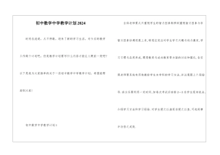 初中数学中学教学计划2024