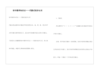 初中数学知识点——代数式初步认识