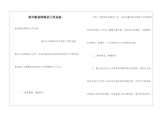 初中新教师培训工作总结