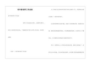 初中新教师工作总结
