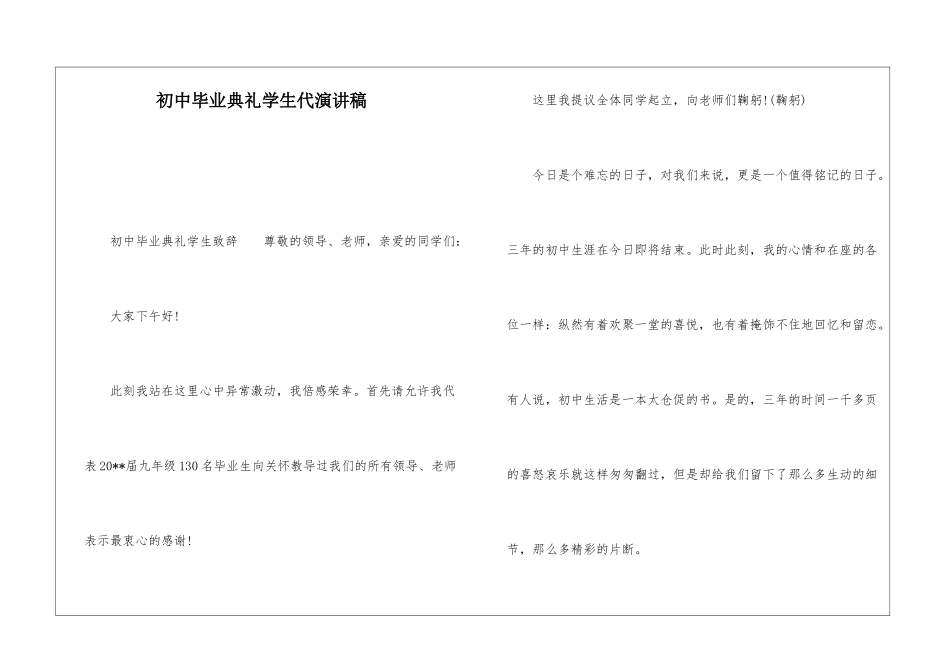 初中毕业典礼学生代演讲稿_第1页