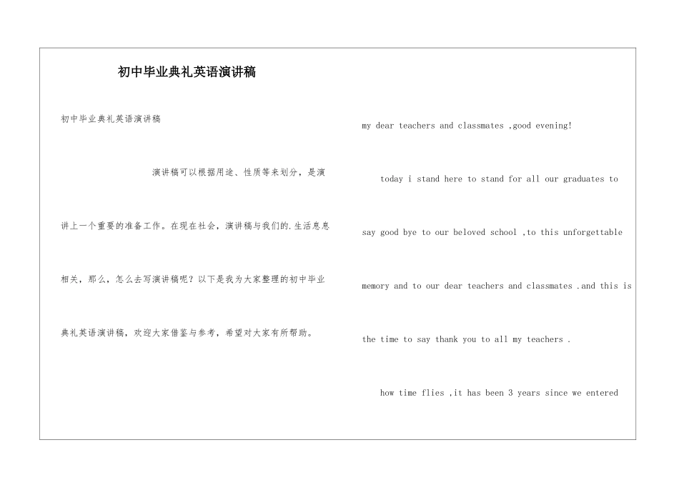 初中毕业典礼英语演讲稿_第1页