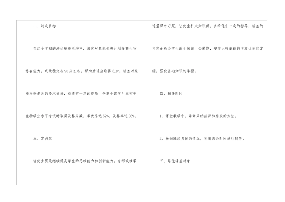 初中生物培优辅差工作计划汇编5篇_第2页