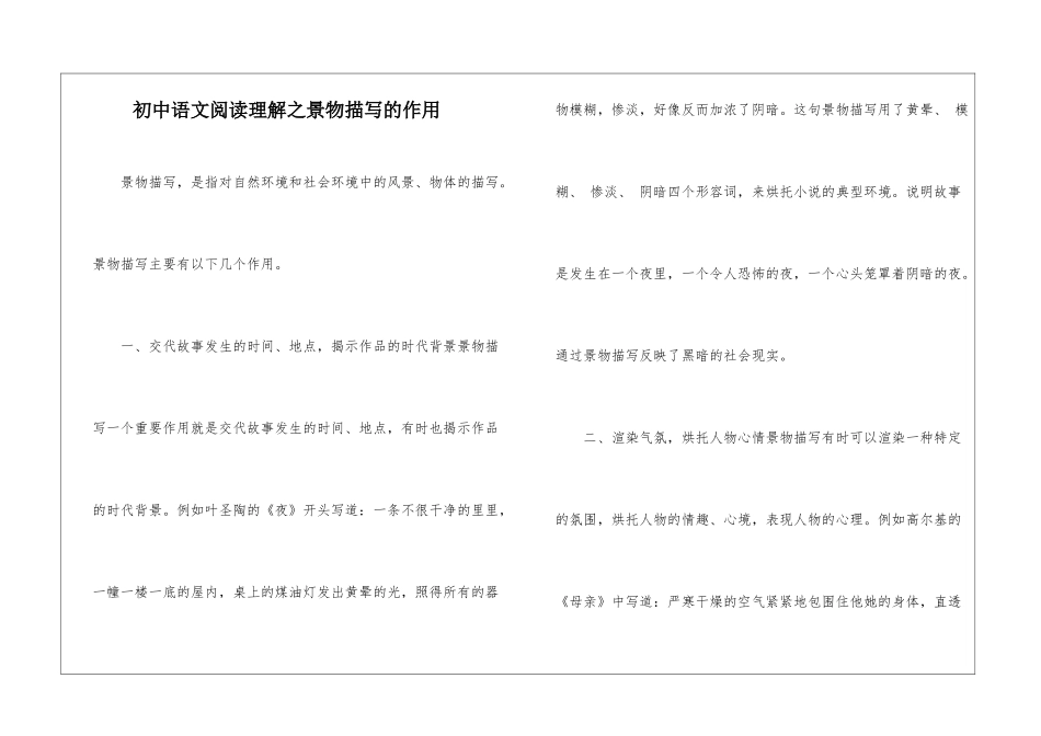 初中语文阅读理解之景物描写的作用-_第1页