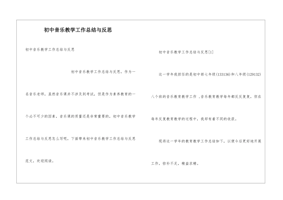 初中音乐教学工作总结与反思_第1页