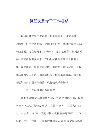 初任扶贫专干工作总结