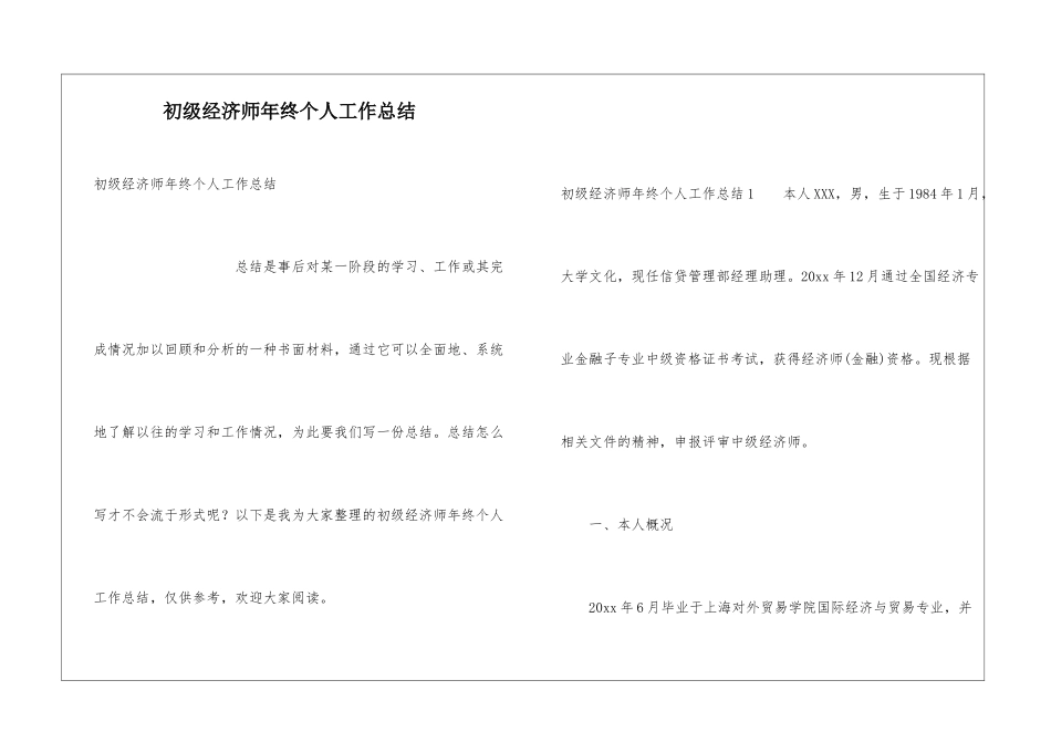 初级经济师年终个人工作总结_第1页