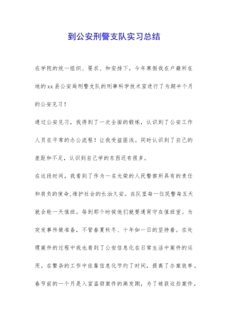 到公安刑警支队实习总结-