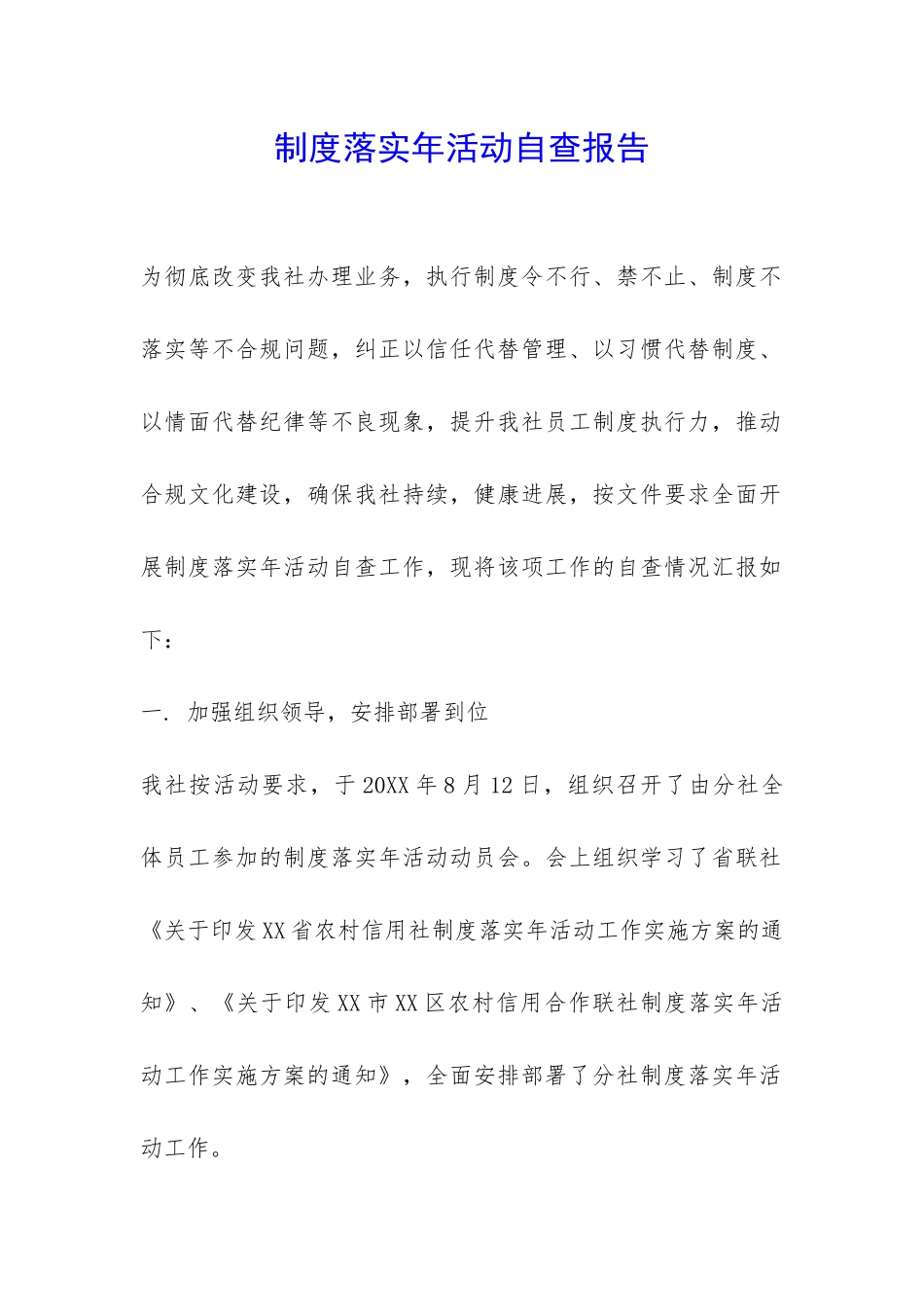 制度落实年活动自查报告-_第1页