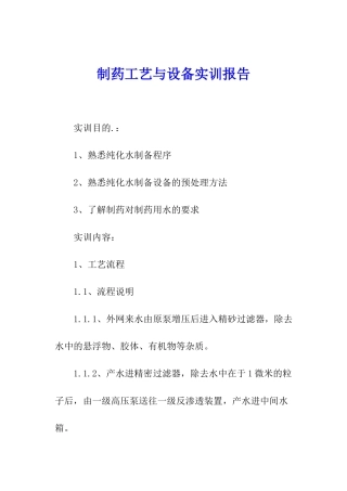 制药工艺与设备实训报告