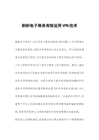 剖析电子商务有效运用VPN技术