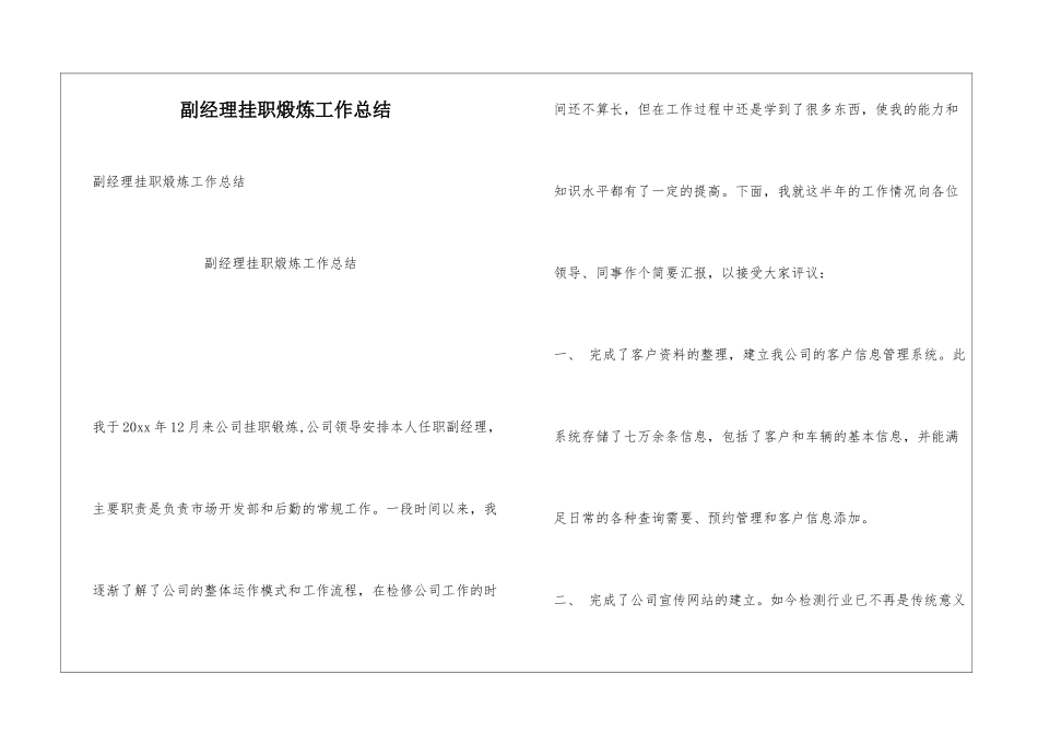 副经理挂职煅炼工作总结_第1页