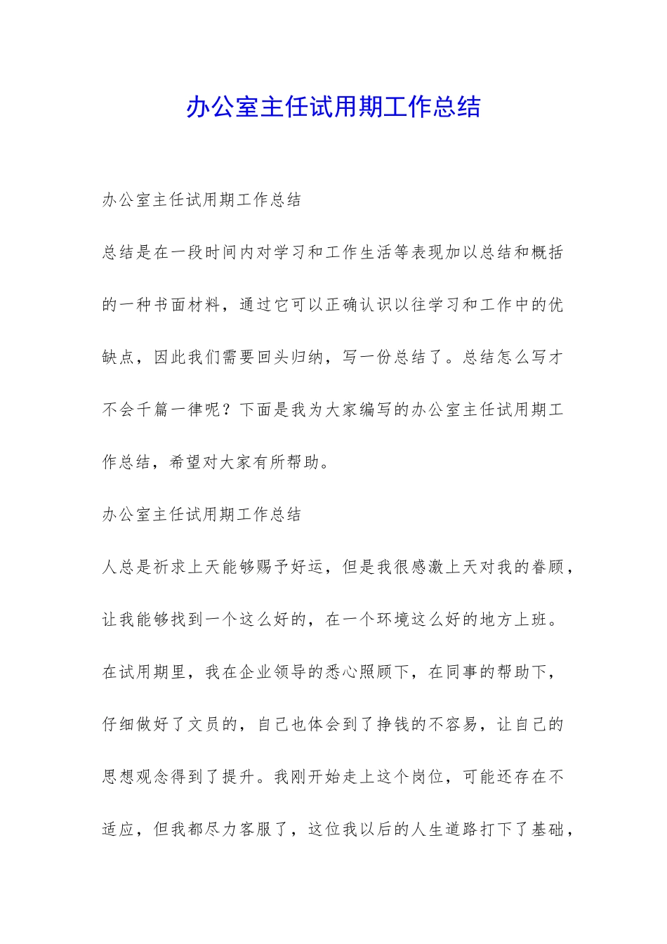 办公室主任试用期工作总结-_第1页