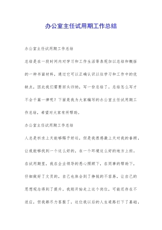 办公室主任试用期工作总结-