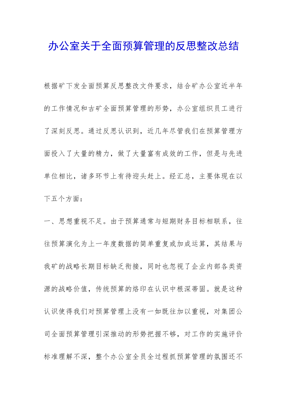 办公室关于全面预算管理的反思整改总结-_第1页
