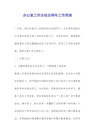 办公室工作总结及明年工作思路-