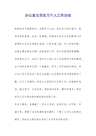 办公室文员实习个人工作总结-