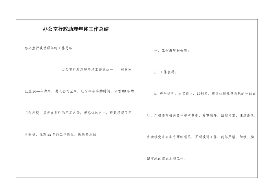 办公室行政助理年终工作总结_第1页