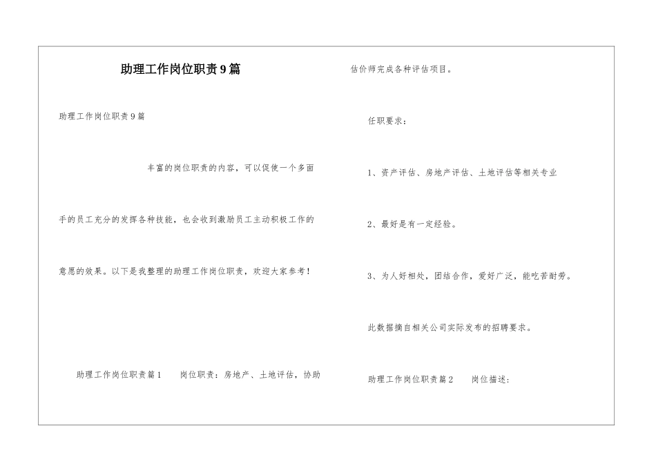 助理工作岗位职责9篇_第1页