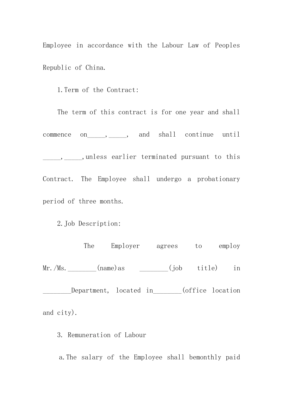 劳动合同英文版通用范本_第2页