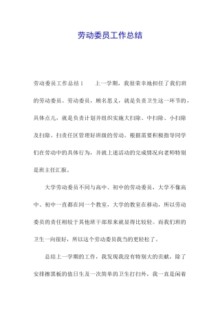 劳动委员工作总结