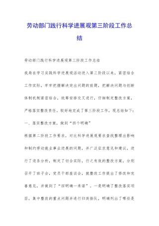 劳动部门践行科学发展观第三阶段工作总结-