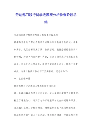 劳动部门践行科学发展观分析检查阶段总结-