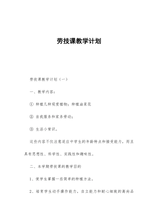 劳技课教学计划-